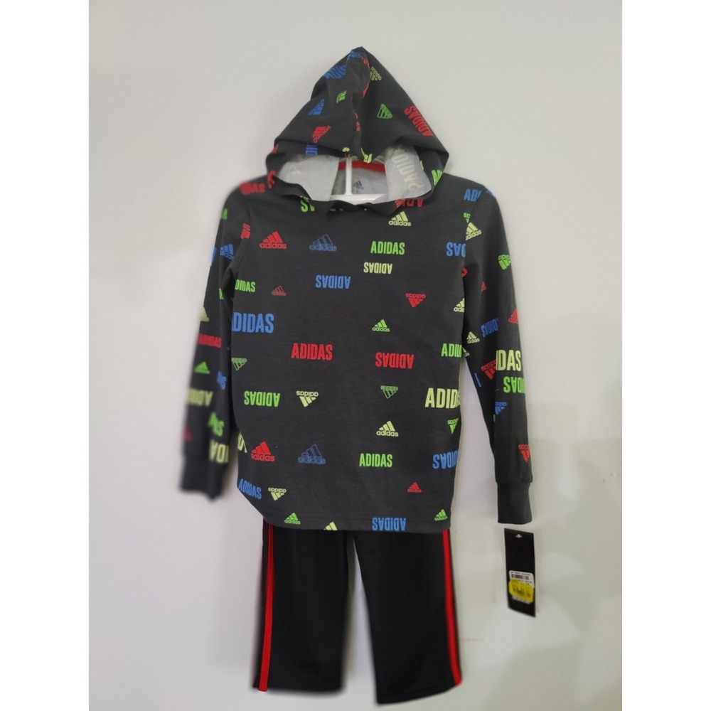 Adidas Hooded Tee Pants Marching Set Black Gender Boys 2 Piece SET Size 5
